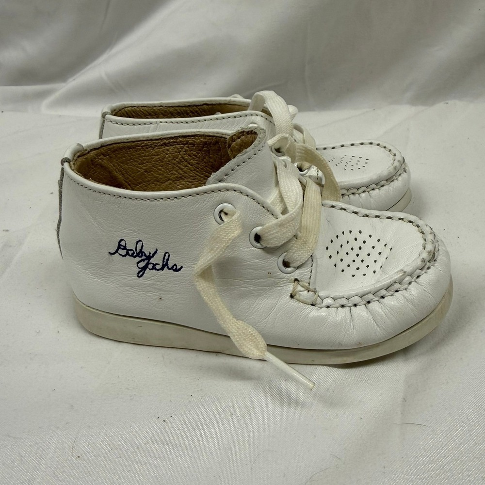 JUMPING JACKS Vintage Baby Jacks Infant White Leather‎ Booties Sz5 1/2 EE EUC